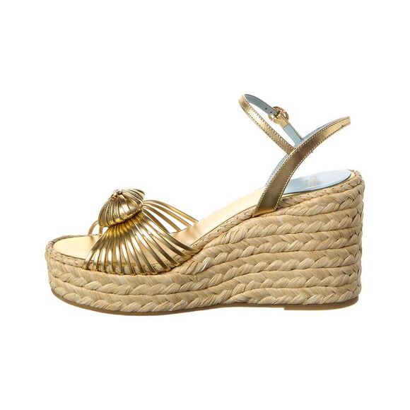 Valentino Royal Heart 100 Leather Wedge Sandal, Gold - Picture 2 of 5